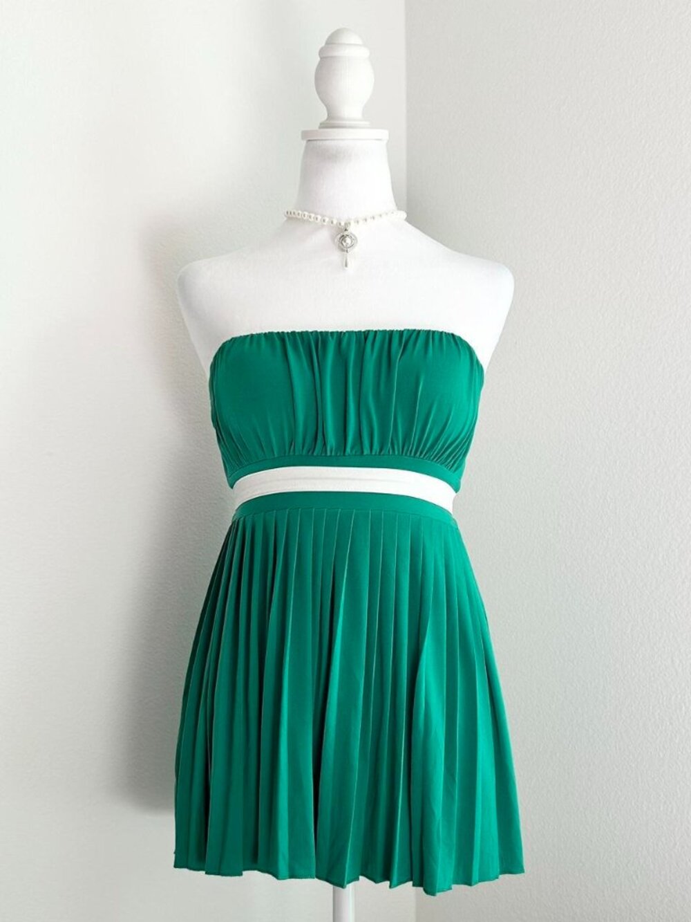 Y2K XOXO Green and White Babydoll Tube Top